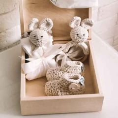 Maylily Baby Geburtsset, Geschenkbox Holz, Häkelnadel beige