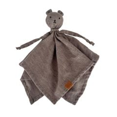 Graubrauner Teddybär aus Merinowolle, personalisierbar mit dem Vornamen des Babys