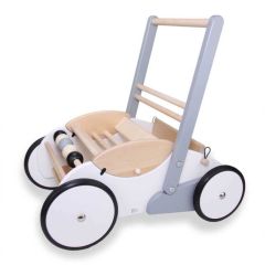 Lauflernwagen Holz Geschenkidee ab 12 Monate, Gratis Versand, Bajo weiss und grau