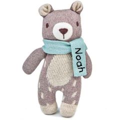 Mini Puppe Bär in weichem Strick 100% handgefärbte Baumwolle, mit Vornamen personalisieren
