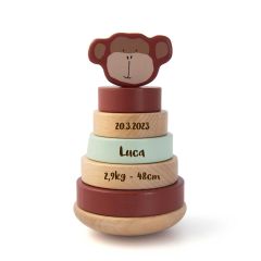Trixie Baby Affe Stapelturm, Geschenk Personalisiertes Holzspielzeug