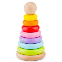 Turm mit Ringen zum Stapeln, Regenbogen, Holzspielzeug