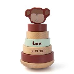 Trixie Baby Affe Stapelturm, Geschenk Personalisiertes Holzspielzeug