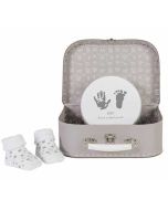Baby Koffer, Fuss und Handabdruckset und Socken, Geschenk Idee für Neugeborene Bambam
