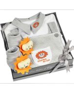 Geschenkset für Junge, mit Overall Löwe 6 Monate, Les Bébés d'Elizéa