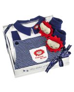 Geschenkset für Junge, mit Overall Löwe blau 3 Monate, Les Bébés d'Elizéa