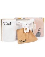 Geburtsset Doudou & Compagnie, Decke und personalisiertes Doudou, beige und weiß