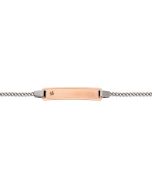 Bicolor Baby Armband rot-weissgold 750 mit Diamant, Gravurplatte rechteckig, zu personnalisieren, Gratis Versand in die Schweiz