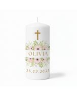 bougie de baptême motif floral avec prénom et date