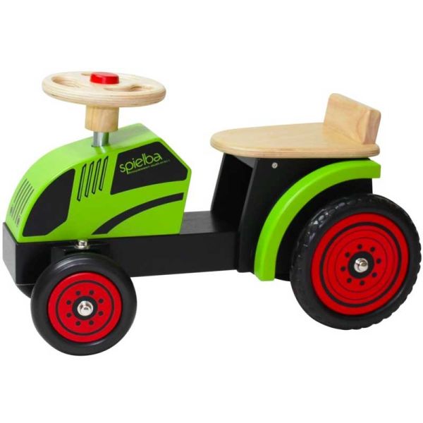 Janod - Traktor Rutscher aus Holz - Baby Rutschauto - Mit Lenkrad,  Integrierter Hupe und Anhängerkupplung - Geräuscharme Räder - Holzspielzeug  - Ab 18