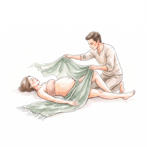 Ausstreichen mit dem Rebozo über den Körper einer Schwangeren