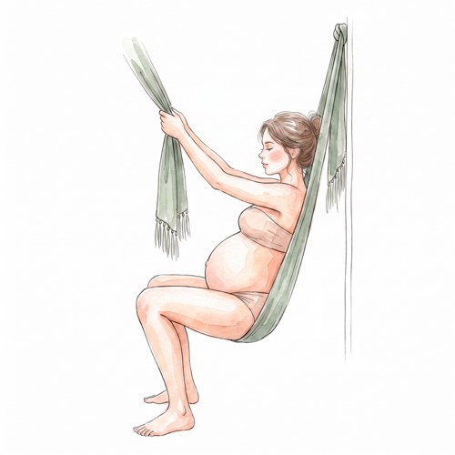 Aufhängen im Rebozo in der Hocke während der Geburt