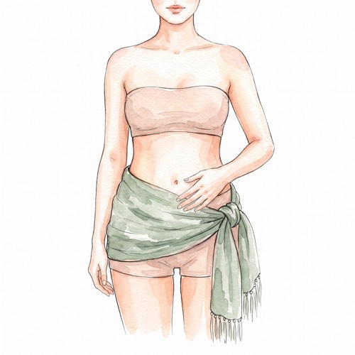 Rebozo um den Bauch geknotet bei Menstruationsbeschwerden
